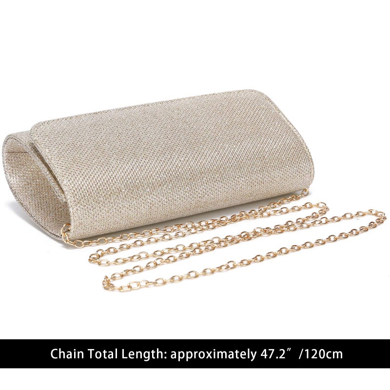 Outrip Women's Evening Bag Clutch Purse Glitter Party Wedding Handbag with Chain (Apricot) - Image 4